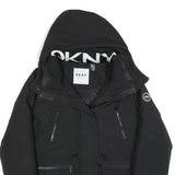 DKNY Womens Black Zip Jacket M Polyester Blend Sport Casual Hooded Pockets