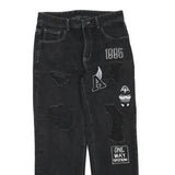 LEVI'S Mens Regular Black Denim Straight Cotton Blend W34 L30 Distressed Patch