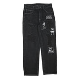 LEVI'S Mens Regular Black Denim Straight Cotton Blend W34 L30 Distressed Patch