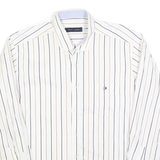 TOMMY HILFIGER Mens White & Beige Striped Shirt XL Classic Button-Down Collar