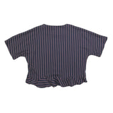 ZARA BASIC Womens Navy Blue & Pink Striped Basic Top Short Sleeve Round Neck S
