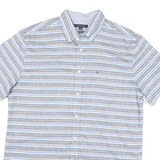 TOMMY HILFIGER Mens Blue & Grey Striped Cotton Blend Shirt L Classic Fit Casual