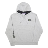 CHAMPION Mens Grey Hoodie M Cotton Blend Pullover Graphic Print Drawstring