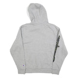 CHAMPION Mens Grey Hoodie M Cotton Blend Pullover Graphic Print Drawstring