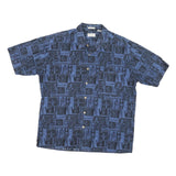 NATURAL ISSUE Womens Blue Patterned Shirt XL Cotton Blend Short Sleeve Button