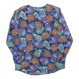 RESTLESS Womens Blue Green Printed Blouse Long Sleeve V-Neck S Artistic Silk Top