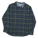Mens Blue & Green Checked Casual Shirt L Cotton Blend Long Sleeve Button