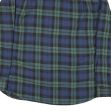 Mens Blue & Green Checked Casual Shirt L Cotton Blend Long Sleeve Button