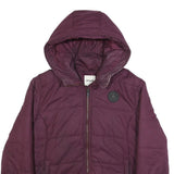 CONVERSE Womens Maroon Jacket L Polyester Quilted Hooded Zip Casual Outerwear