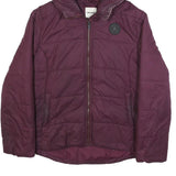 CONVERSE Womens Maroon Jacket L Polyester Quilted Hooded Zip Casual Outerwear