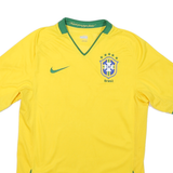 NIKE Mens Yellow & Green Brasil Football Style S Short Sleeve V-Neck Polyester
