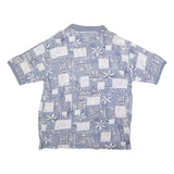 HOOK & TACKLE Mens Blue & Cream Abstract Print Short Sleeve Polo Shirt 2XL