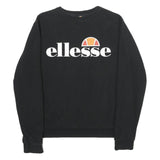 ELLESSE Womens Black Cotton Blend Crew Neck UK 10 Sweatshirt Logo Print