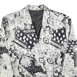 Womens Black & White Patchwork Floral Button Jacket M Polyester Blend Patterned