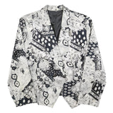 Womens Black & White Patchwork Floral Button Jacket M Polyester Blend Patterned
