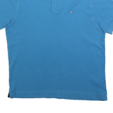 TOMMY HILFIGER Mens Blue Short Sleeve Plain Polo Shirt M Cotton Blend Classic