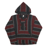 Mens Maroon & Black Striped Hoodie L Acrylic Blend Pullover Casual