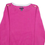 TOMMY HILFIGER Womens Pink Plain Crew Neck Basic Knit L Button Shoulder Jumpers
