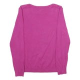TOMMY HILFIGER Womens Pink Plain Crew Neck Basic Knit L Button Shoulder Jumpers
