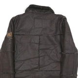 JUST WIN Womens Black Button Jacket L Polyester Blend Faux Shearling Warm