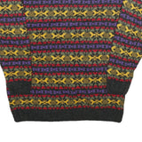 ROSE Womens Grey Yellow Red Purple Patterned Jumper Round Neck Chunky Knit M