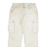 CARHARTT Mens Cotton Blend Beige Relaxed Cargo Trousers W34 L32 Zip Closure