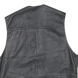 Mens Black Leather Button Jacket M Vest Plain Sleeveless Classic Fit