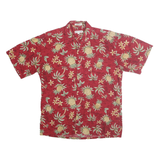 PIERRE CARDIN Mens Red Pineapple Floral Print Shirt M Summer Casual Cotton