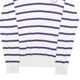 JACK & JONES Mens White & Purple Striped Pattern V-Neck Basic Knit Jumper S