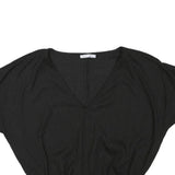 ZARA Womens Black Basic Top Short Sleeve V-Neck S Cropped Drawstring Waist