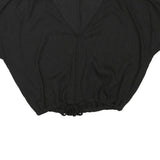 ZARA Womens Black Basic Top Short Sleeve V-Neck S Cropped Drawstring Waist