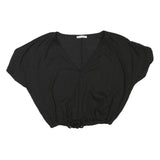 ZARA Womens Black Basic Top Short Sleeve V-Neck S Cropped Drawstring Waist