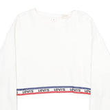 LEVI'S Womens White & Navy Crew Neck XS Logo Band Sweatshirt Crop Top