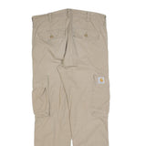 CARHARTT Mens Cotton Blend Beige Relaxed Cargo Trousers W35 L32 Workwear Zip