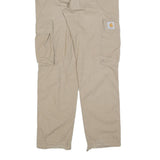 CARHARTT Mens Cotton Blend Beige Relaxed Cargo Trousers W35 L32 Workwear Zip