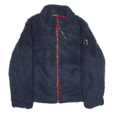 TOMMY HILFIGER Womens Navy Blue Red White Teddy Fleece Jacket M Polyester Zip