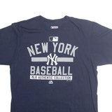 MAJESTIC Mens Navy New York Baseball L Short Sleeve Crew Neck Graphic Print