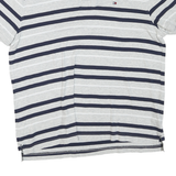 TOMMY HILFIGER Mens Grey & Navy Striped Short Sleeve Polo Shirt M Cotton Blend