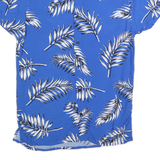 FSBN Mens Blue White Leaf Pattern Shirt S Slim Fit Casual Summer Polyester