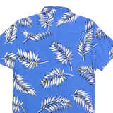 FSBN Mens Blue White Leaf Pattern Shirt S Slim Fit Casual Summer Polyester
