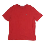 TOMMY HILFIGER Mens Red Crew Neck Short Sleeve T-Shirt XL Cotton Slim Fit