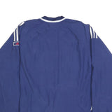 ADIDAS Mens Blue & White V-Neck Sweatshirt M Polyester Blend Sporty Pullover