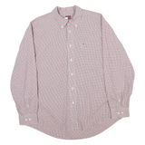 TOMMY HILFIGER Mens Red & White Check Shirt XL Classic Button-Down Collar Long