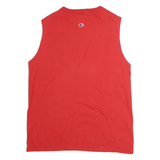 CHAMPION Mens Red Sleeveless Crew Neck Cotton T-Shirt M Logo Print