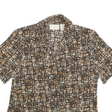 WORTHINGTON Womens Brown & Cream Printed Shirt Short Sleeve Collared M Polyester