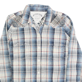 TOMMY HILFIGER Womens Blue & Cream Checked Shirt L Studded Shoulders Casual