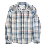 TOMMY HILFIGER Womens Blue & Cream Checked Shirt L Studded Shoulders Casual