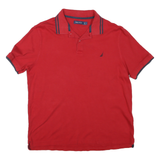 NAUTICA Mens Red & Navy Short Sleeve Plain L Cotton Classic Polo Shirt