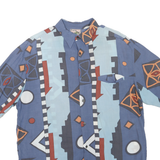 FARM FIRESIDE Mens Blue Patterned Cotton Blend Shirt L Casual Summer Style