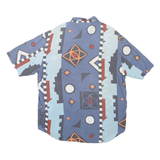 FARM FIRESIDE Mens Blue Patterned Cotton Blend Shirt L Casual Summer Style